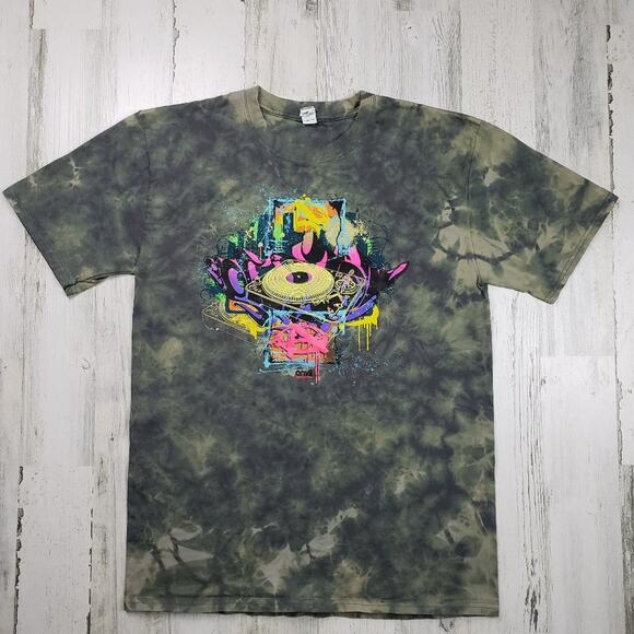 NWOT Anvil Custom Bleach Dyed DJ Graphic T-Shirt Men's Size Large - Picture 1 of 8